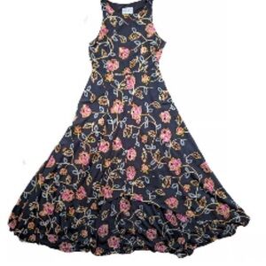 Nicole Miller Black Embroidered Floral Maxi Dress, Size 14